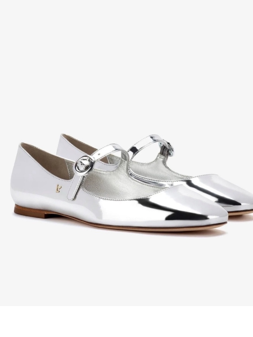 Larroude Blair Chrome Silver Mary Jane Flats | 11